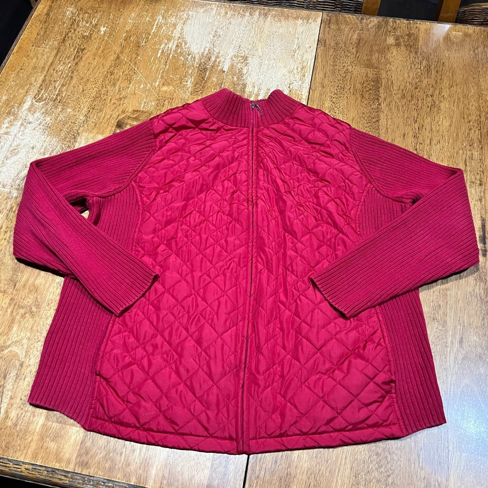 Croft & Barrow Jacket Womens 2X Plus Deep Red Quilted Knit Coastal Grandmacore